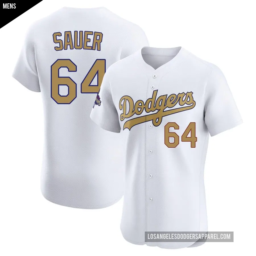 Men's Los Angeles Dodgers ＃64 Matt Sauer Elite Gold White 2025 Collection Jersey