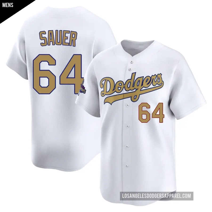 Men's Los Angeles Dodgers ＃64 Matt Sauer Limited Gold White 2025 Collection Jersey
