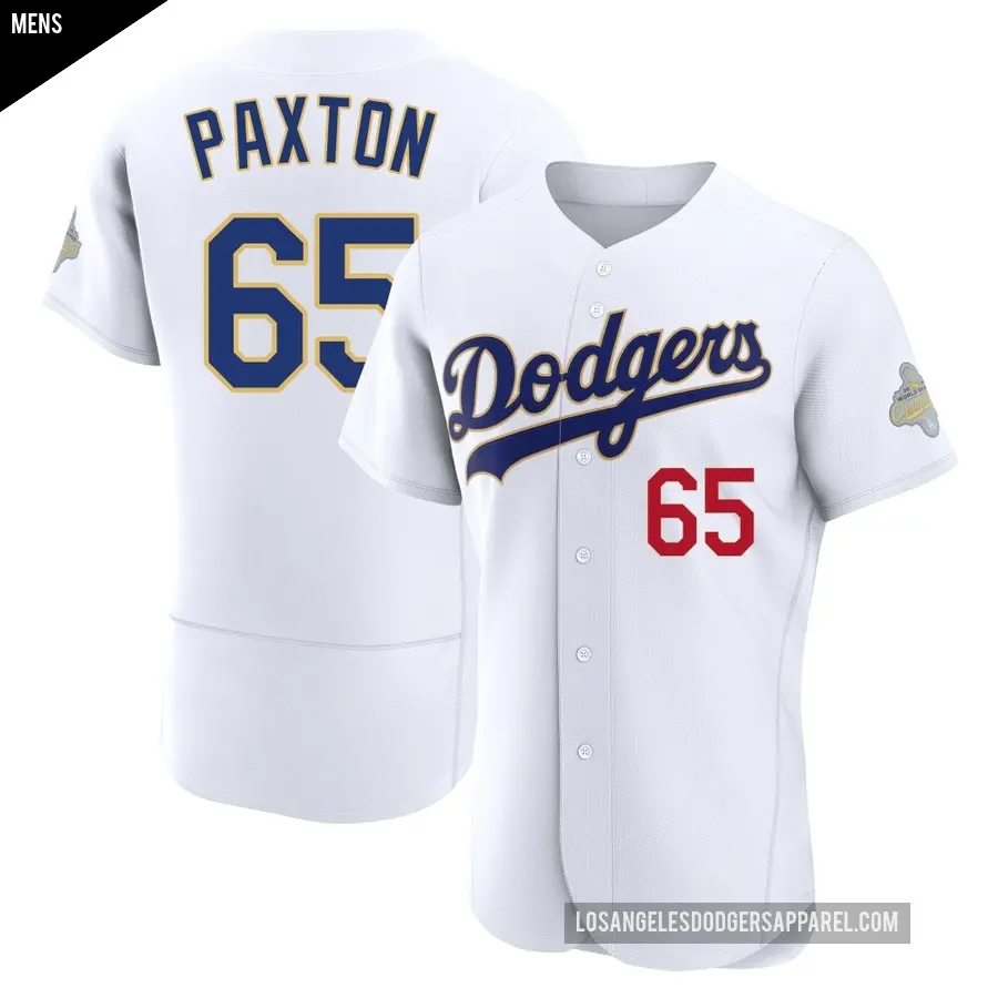 Men's Los Angeles Dodgers ＃65 James Paxton Authentic Gold White 2026 Collection Jersey