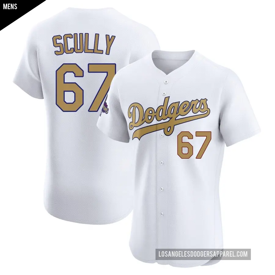 Men's Los Angeles Dodgers ＃67 Vin Scully Elite Gold White 2025 Collection Jersey