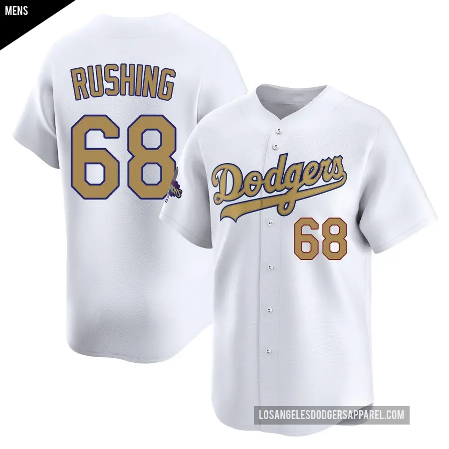 Men's Los Angeles Dodgers ＃68 Dalton Rushing Limited Gold White 2025 Collection Jersey