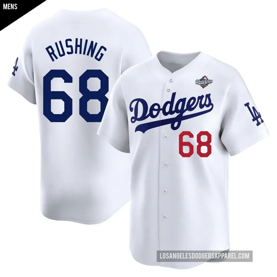 Men's Los Angeles Dodgers ＃68 Dalton Rushing Limited White Home 2025 World Series Jersey