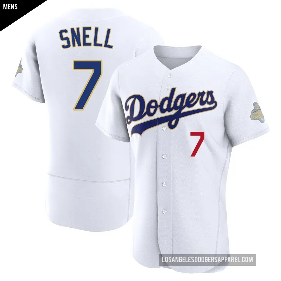 Men's Los Angeles Dodgers ＃7 Blake Snell Authentic Gold White 2026 Collection Jersey