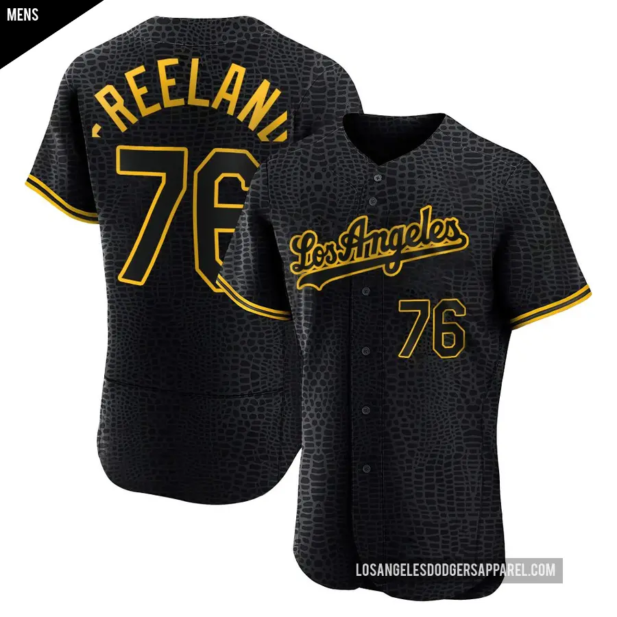 Men's Los Angeles Dodgers ＃76 Alex Freeland Authentic Black Snake Skin City Jersey