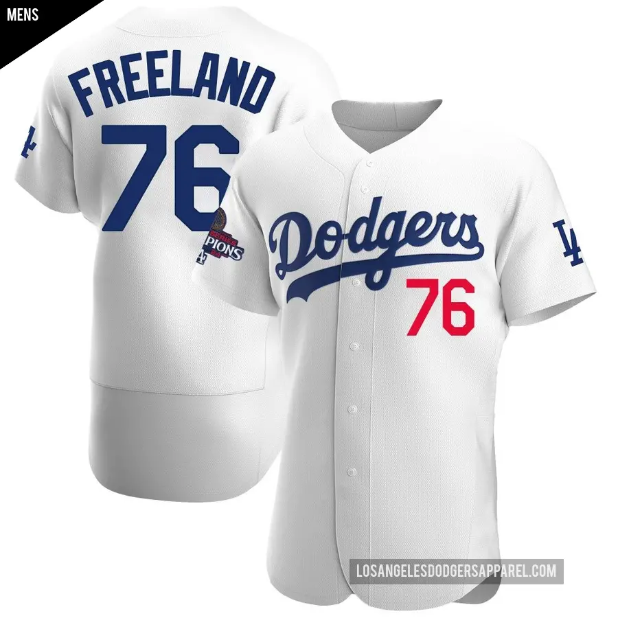 Men's Los Angeles Dodgers ＃76 Alex Freeland Authentic White Home Official 2024 World Series Champions Jersey
