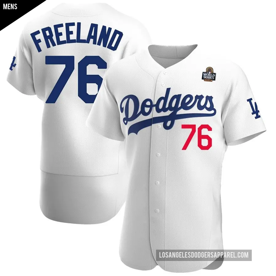 Men's Los Angeles Dodgers ＃76 Alex Freeland Authentic White Home Official 2024 World Series Jersey