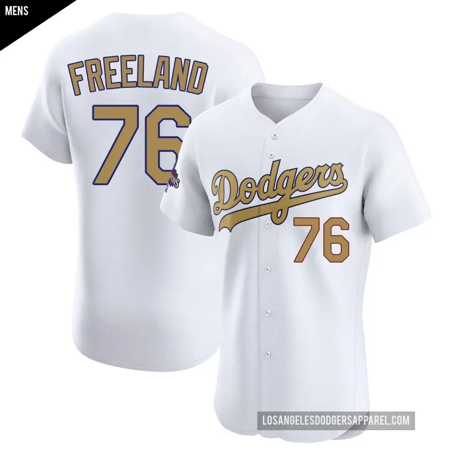 Men's Los Angeles Dodgers ＃76 Alex Freeland Elite Gold White 2025 Collection Jersey