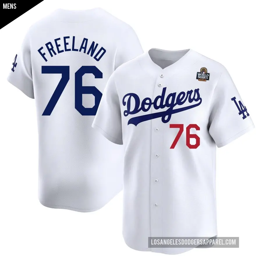 Men's Los Angeles Dodgers ＃76 Alex Freeland Limited White Home 2024 World Series Jersey