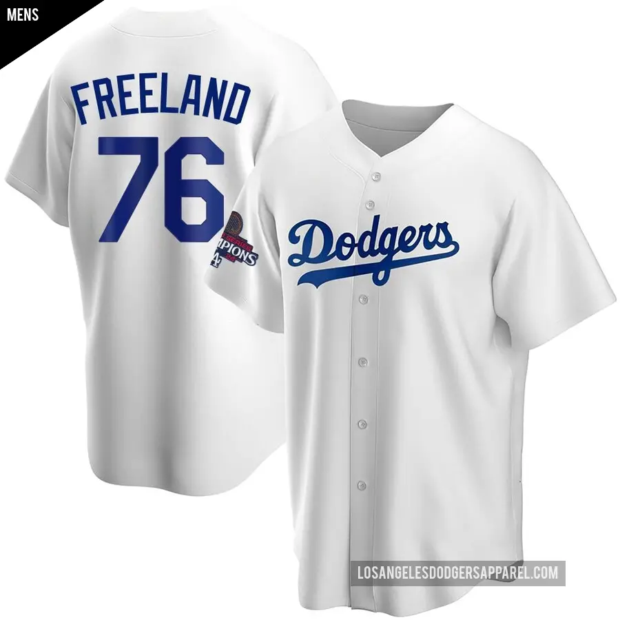 Men's Los Angeles Dodgers ＃76 Alex Freeland Replica White Home 2024 World Series Champions Jersey