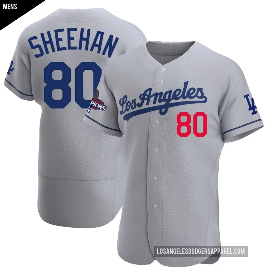 Men's Los Angeles Dodgers ＃80 Emmet Sheehan Authentic Gray Away Official 2024 World Series Champions Jersey