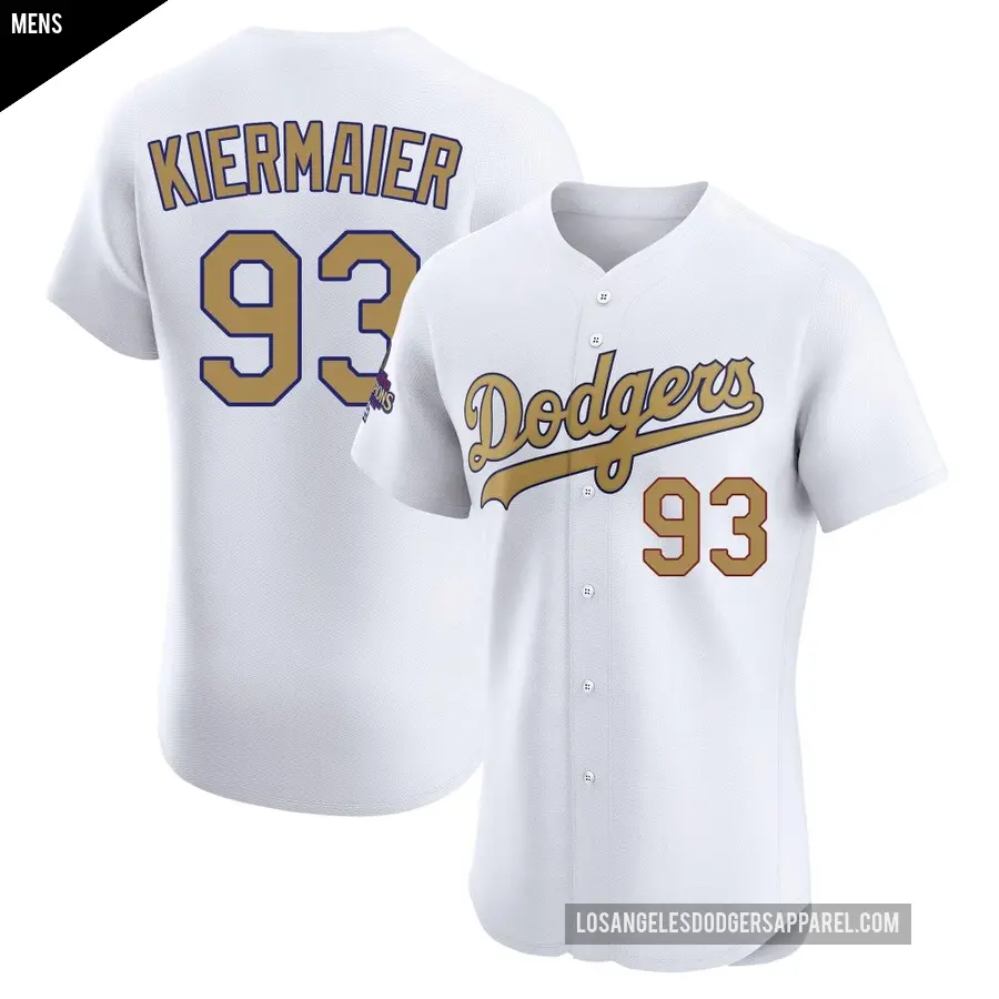 Men's Los Angeles Dodgers ＃93 Kevin Kiermaier Elite Gold White 2025 Collection Jersey