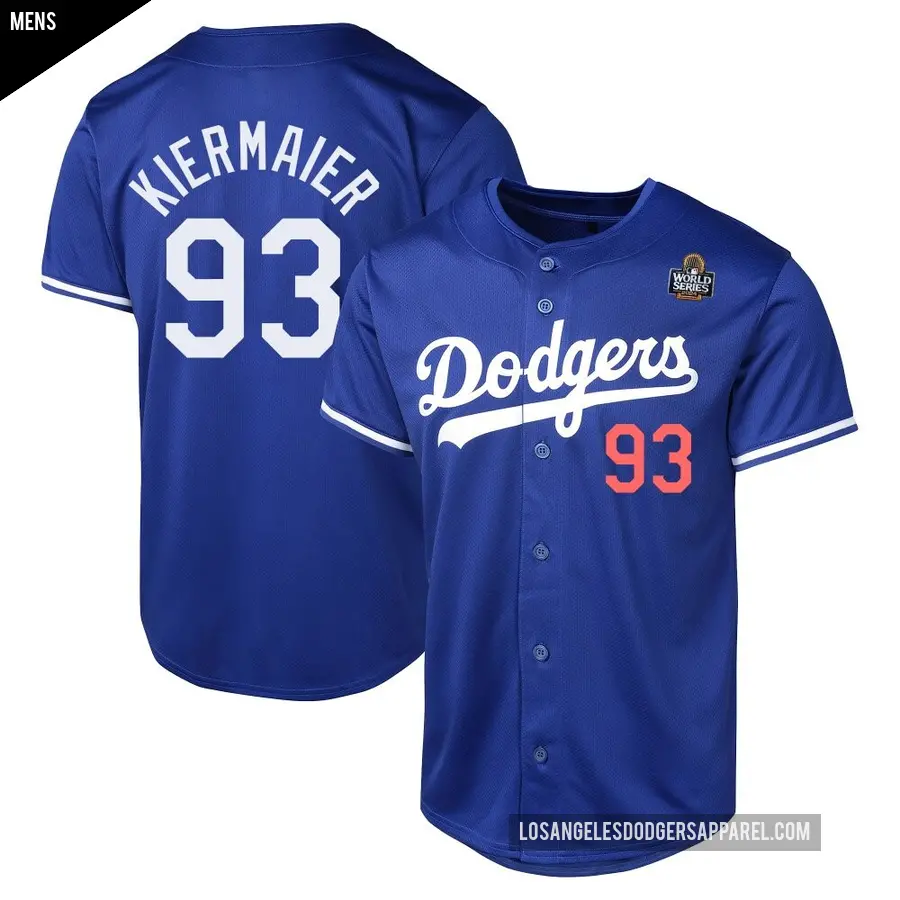 Men's Los Angeles Dodgers ＃93 Kevin Kiermaier Limited Royal Alternate 2024 World Series Jersey