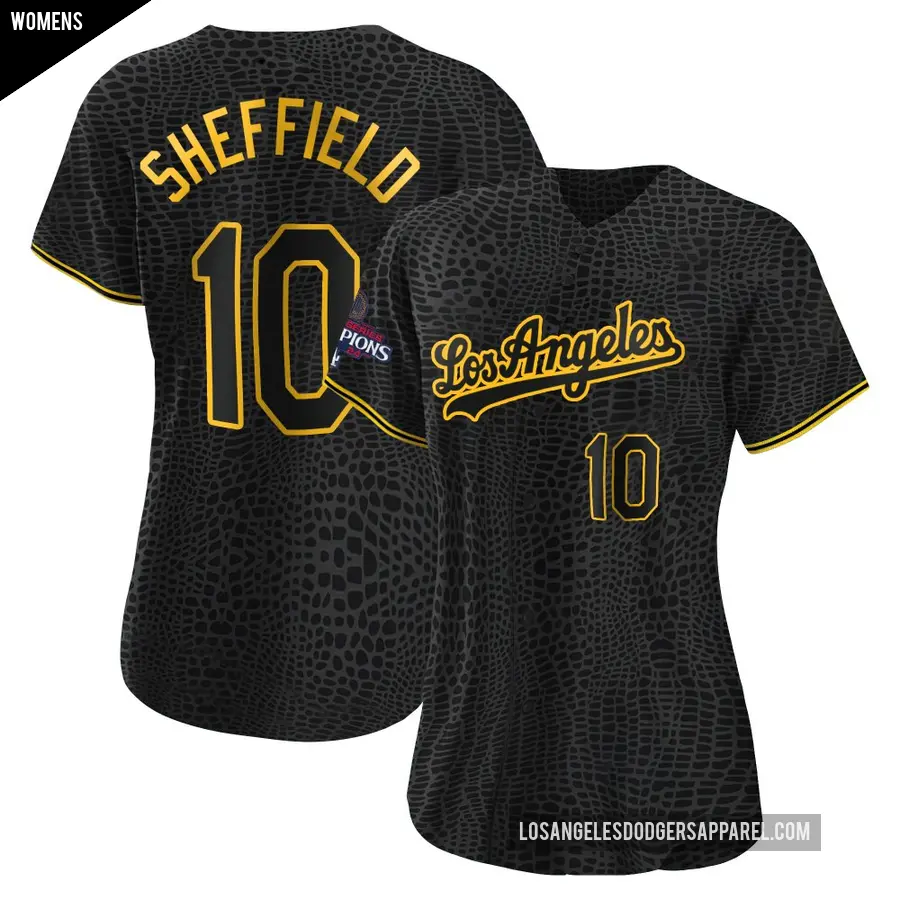 Women's Los Angeles Dodgers ＃10 Gary Sheffield Authentic Black Snake Skin City 2024 World Series Champions Jersey
