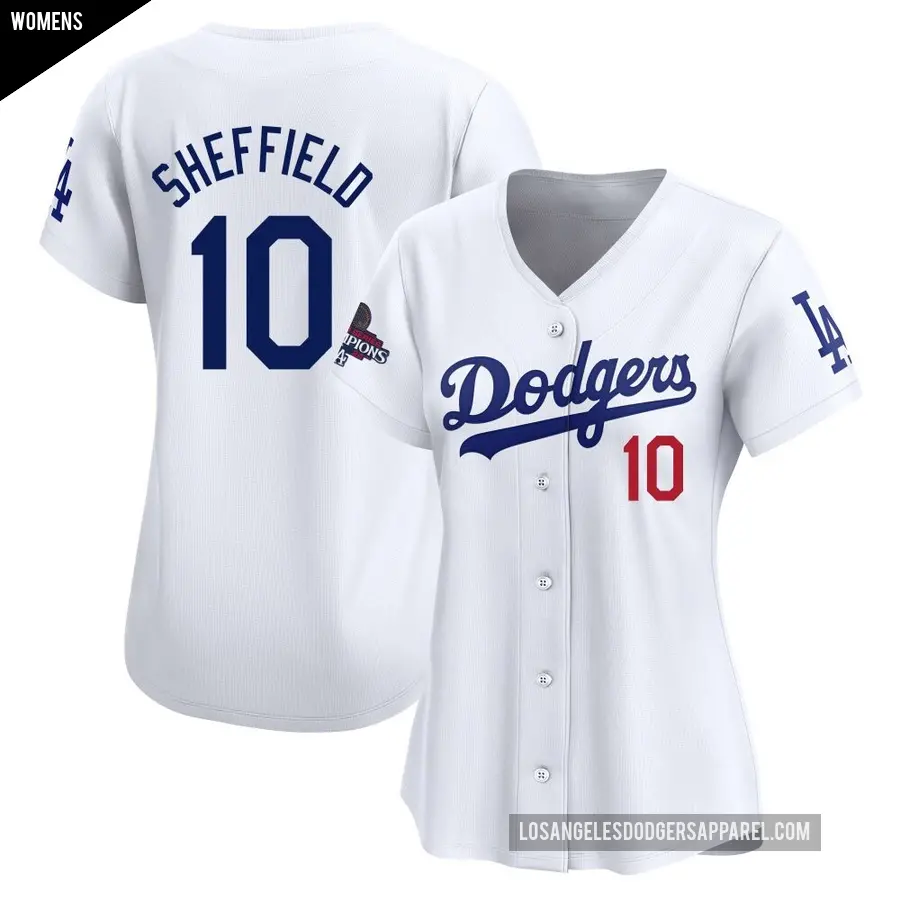 Women's Los Angeles Dodgers ＃10 Gary Sheffield Limited White Home 2024 World Series Champions Jersey