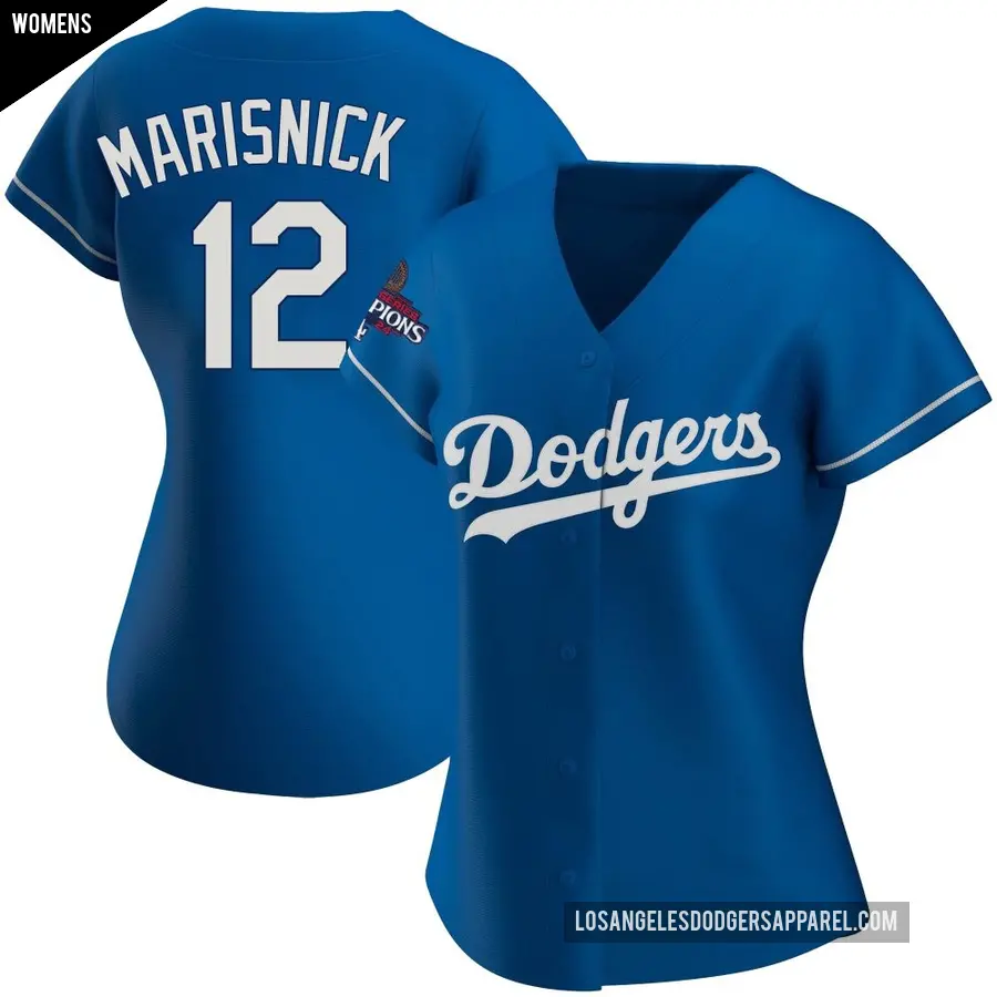Women's Los Angeles Dodgers ＃12 Jake Marisnick Replica Royal Alternate 2024 World Series Champions Jersey