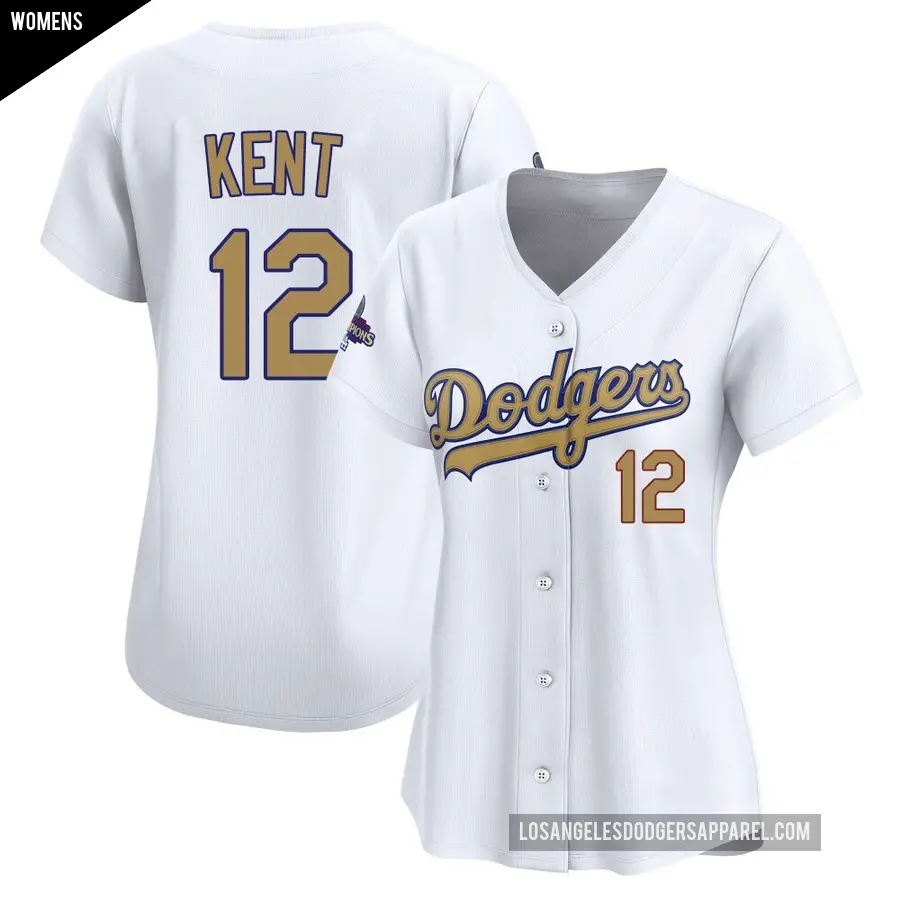 Women's Los Angeles Dodgers ＃12 Jeff Kent Limited Gold White 2025 Collection Jersey