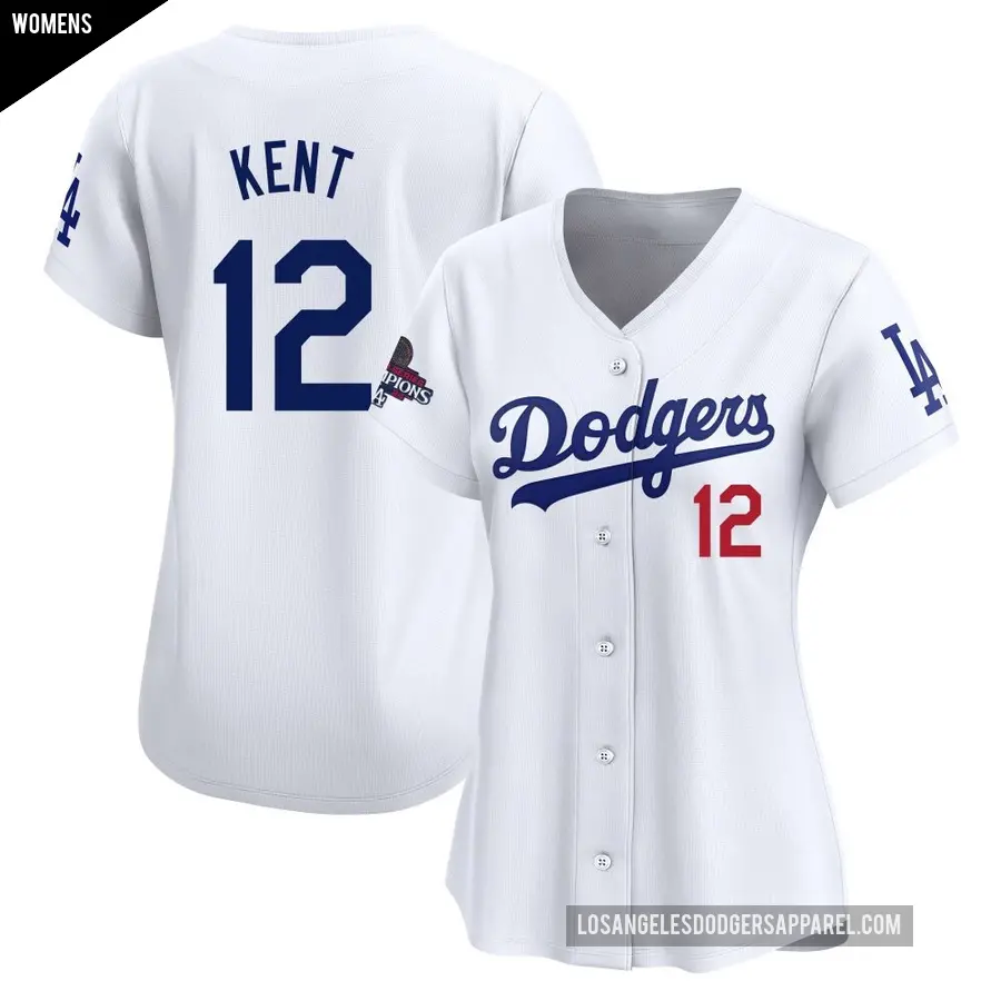 Women's Los Angeles Dodgers ＃12 Jeff Kent Limited White Home 2024 World Series Champions Jersey