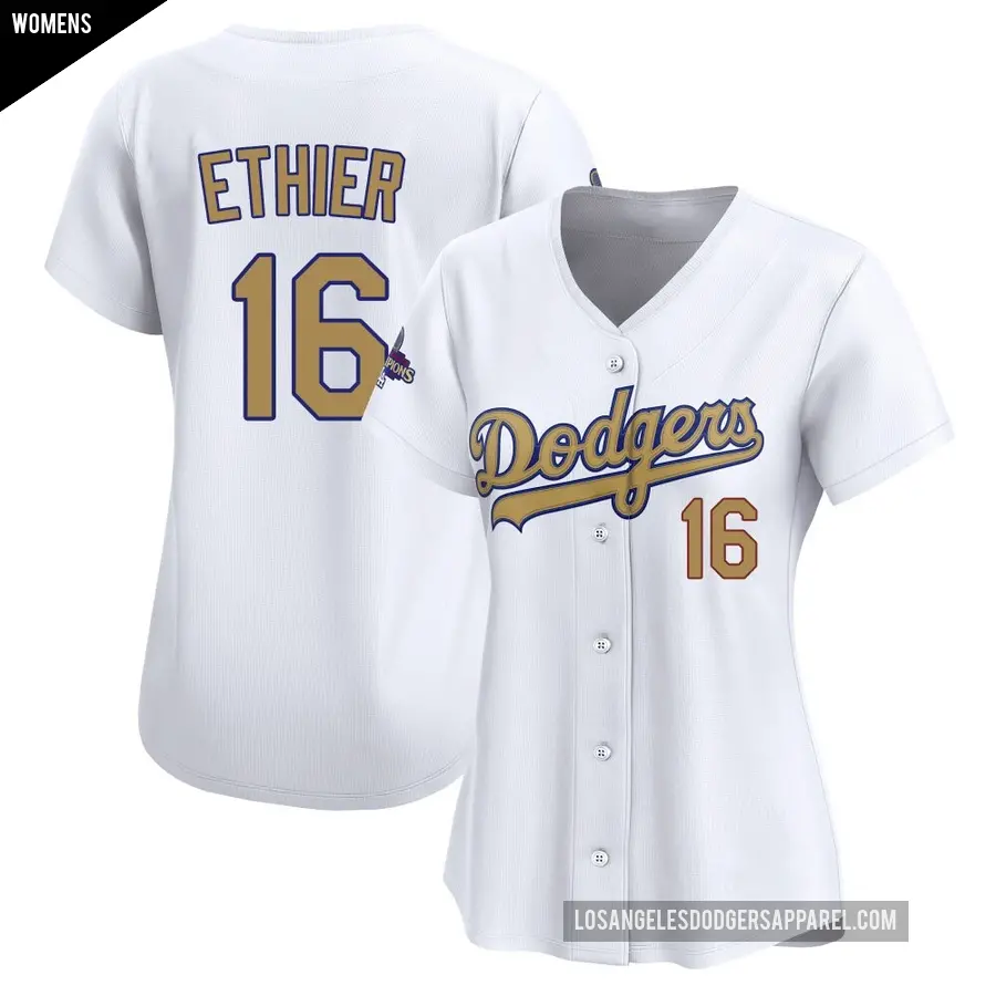 Women's Los Angeles Dodgers ＃16 Andre Ethier Limited Gold White 2025 Collection Jersey