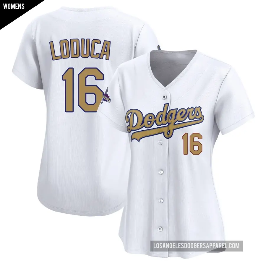 Women's Los Angeles Dodgers ＃16 Paul Loduca Limited Gold White 2025 Collection Jersey