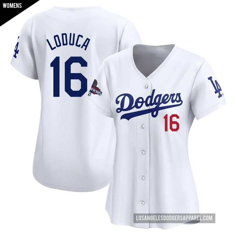 Women's Los Angeles Dodgers ＃16 Paul Loduca Limited White Home 2024 World Series Champions Jersey