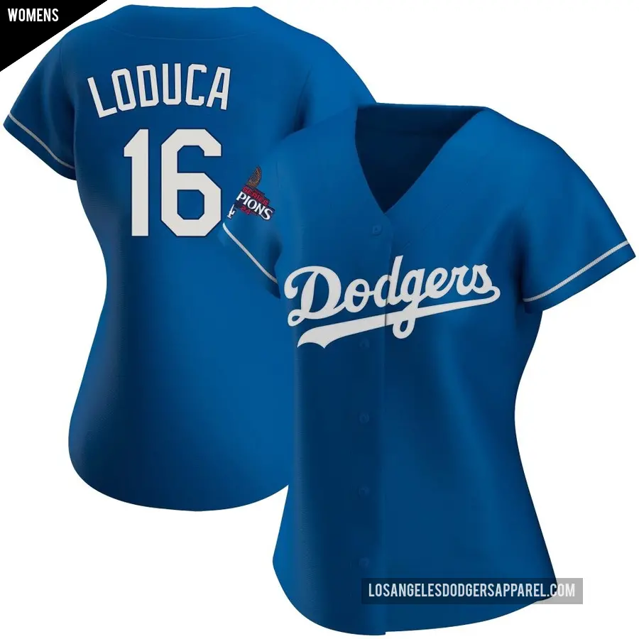 Women's Los Angeles Dodgers ＃16 Paul Loduca Replica Royal Alternate 2024 World Series Champions Jersey