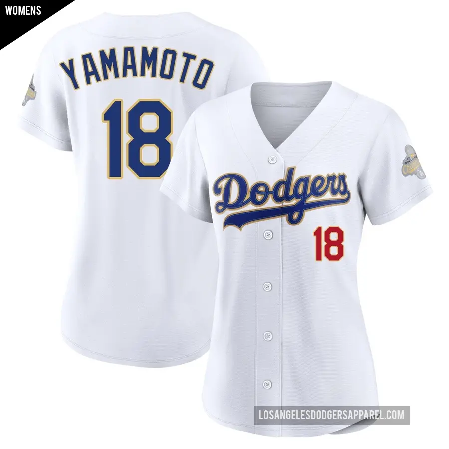 Women's Los Angeles Dodgers ＃18 Yoshinobu Yamamoto Limited Gold White 2026 Collection Stadium Jersey