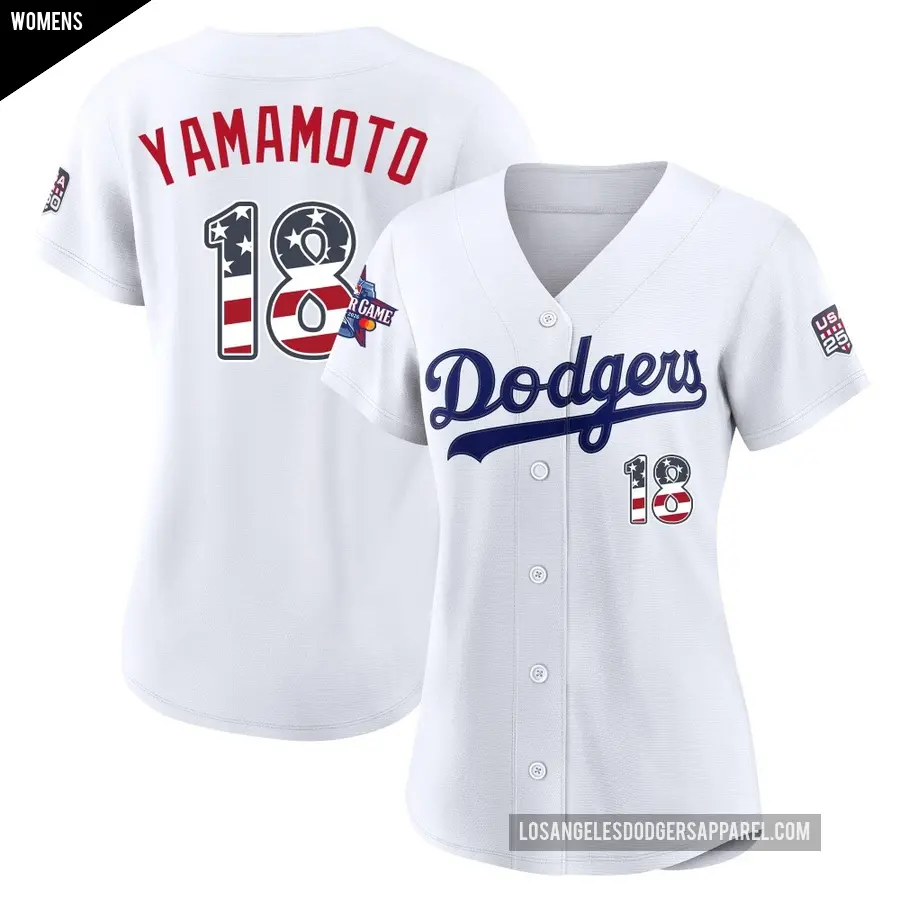 Women's Los Angeles Dodgers ＃18 Yoshinobu Yamamoto Limited White 2026 All-Star Edition Stars & Stripes Home Stadium Jersey