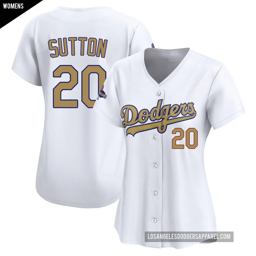 Women's Los Angeles Dodgers ＃20 Don Sutton Limited Gold White 2025 Collection Jersey