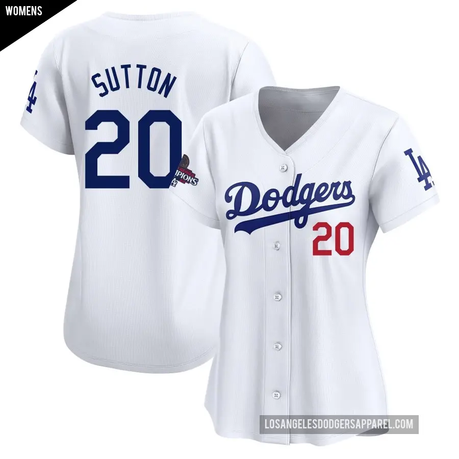 Women's Los Angeles Dodgers ＃20 Don Sutton Limited White Home 2024 World Series Champions Jersey