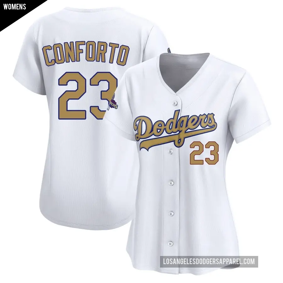 Women's Los Angeles Dodgers ＃23 Michael Conforto Limited Gold White 2025 Collection Jersey