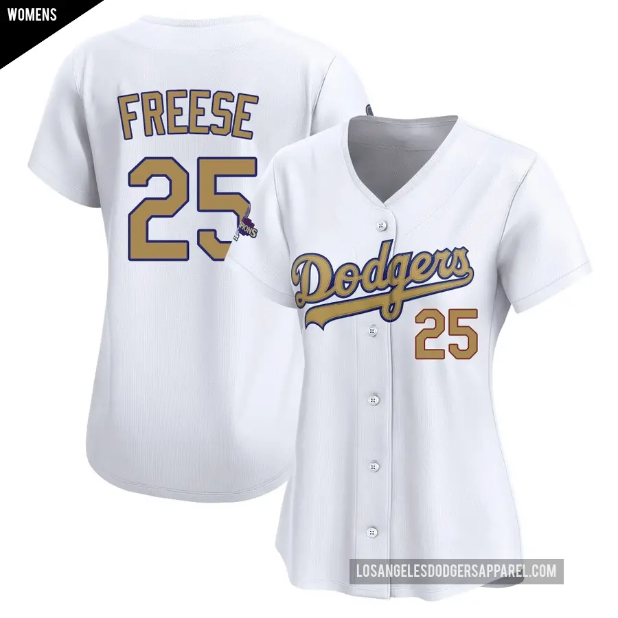 Women's Los Angeles Dodgers ＃25 David Freese Limited Gold White 2025 Collection Jersey