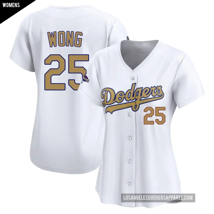 Women's Los Angeles Dodgers ＃25 Kolten Wong Limited Gold White 2025 Collection Jersey