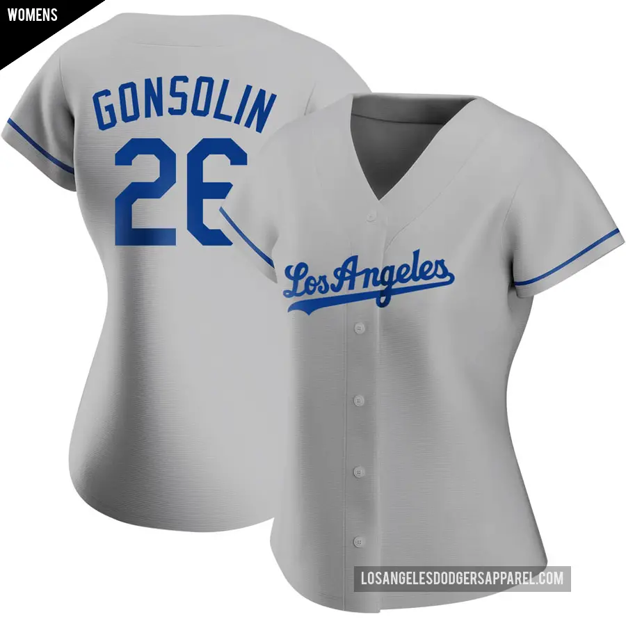 Women&#039;s Los Angeles Dodgers &#65283;26 Tony Gonsolin Replica Gray Road Jersey