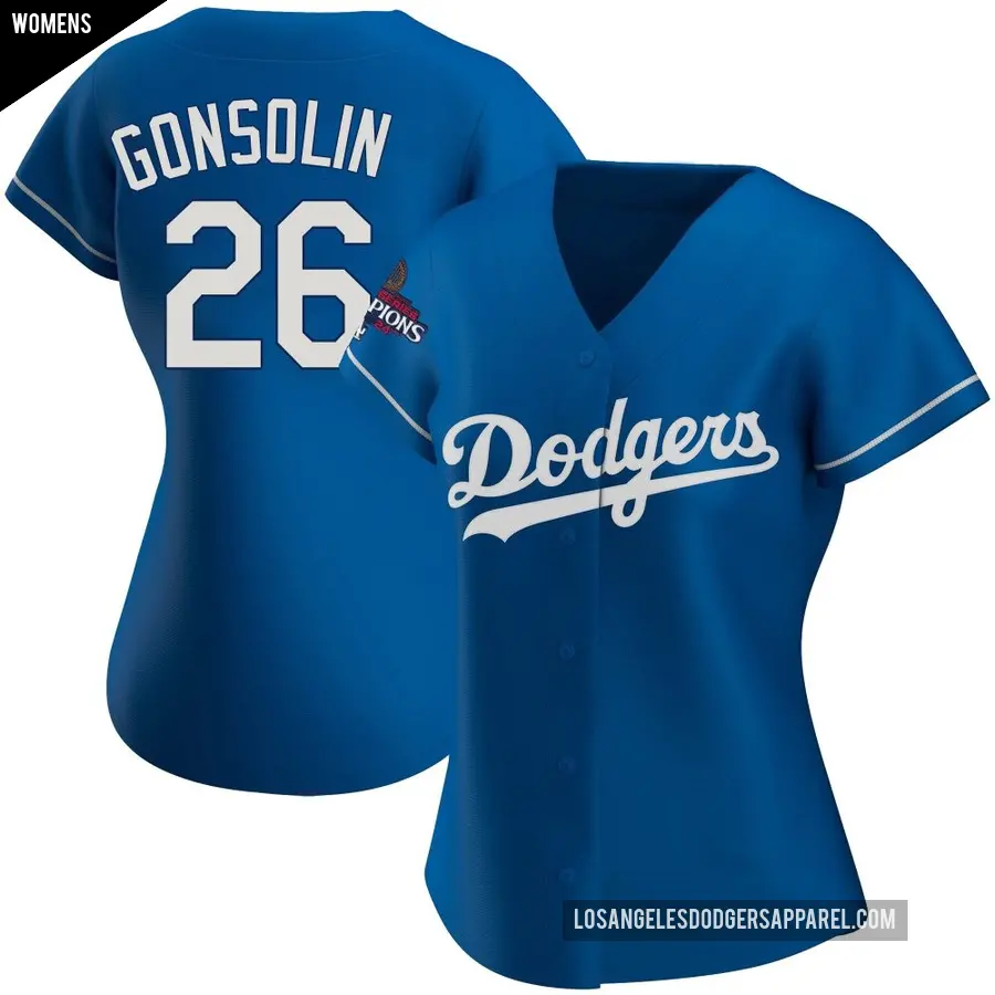 Women's Los Angeles Dodgers ＃26 Tony Gonsolin Replica Royal Alternate 2024 World Series Champions Jersey