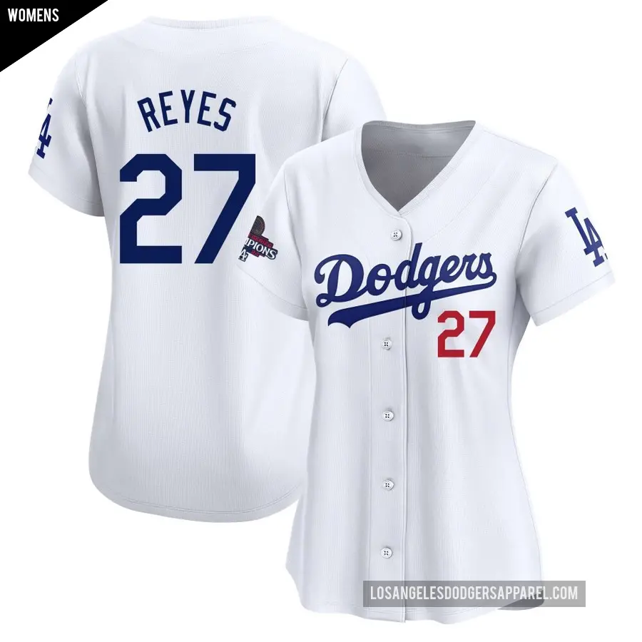 Women's Los Angeles Dodgers ＃27 Alex Reyes Limited White Home 2024 World Series Champions Jersey