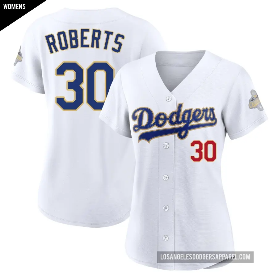 Women's Los Angeles Dodgers ＃30 Dave Roberts Limited Gold White 2026 Collection Stadium Jersey