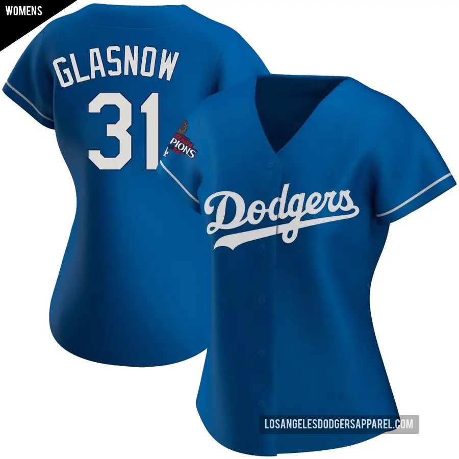 Women's Los Angeles Dodgers ＃31 Tyler Glasnow Replica Royal Alternate 2024 World Series Champions Jersey