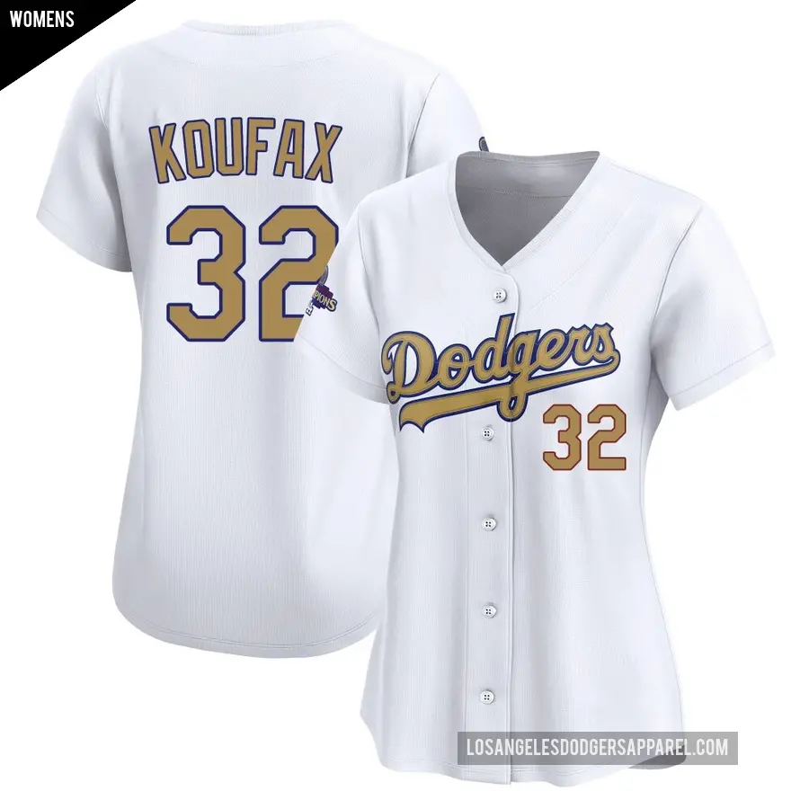 Women's Los Angeles Dodgers ＃32 Sandy Koufax Limited Gold White 2025 Collection Jersey