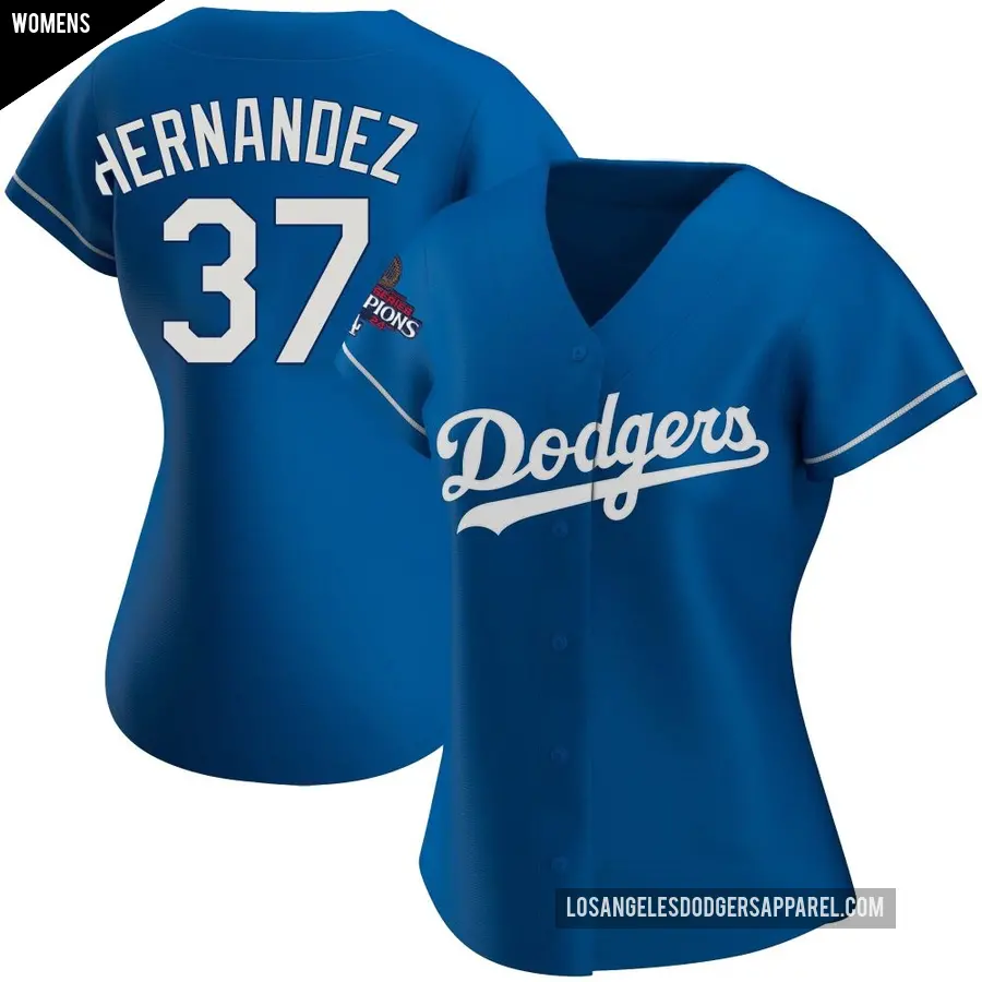 Women's Los Angeles Dodgers ＃37 Teoscar Hernandez Replica Royal Alternate 2024 World Series Champions Jersey