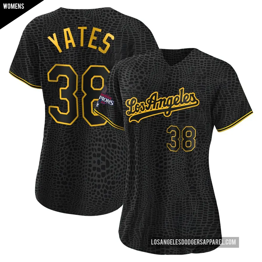 Women's Los Angeles Dodgers ＃38 Kirby Yates Authentic Black Snake Skin City 2024 World Series Champions Jersey
