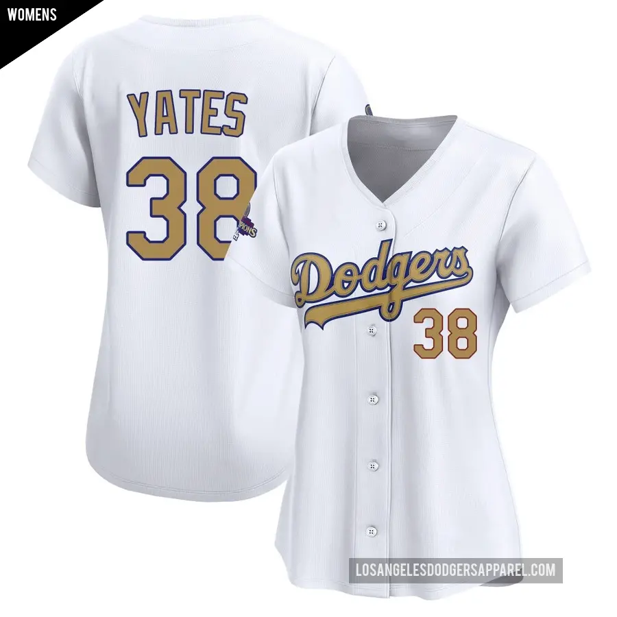 Women's Los Angeles Dodgers ＃38 Kirby Yates Limited Gold White 2025 Collection Jersey