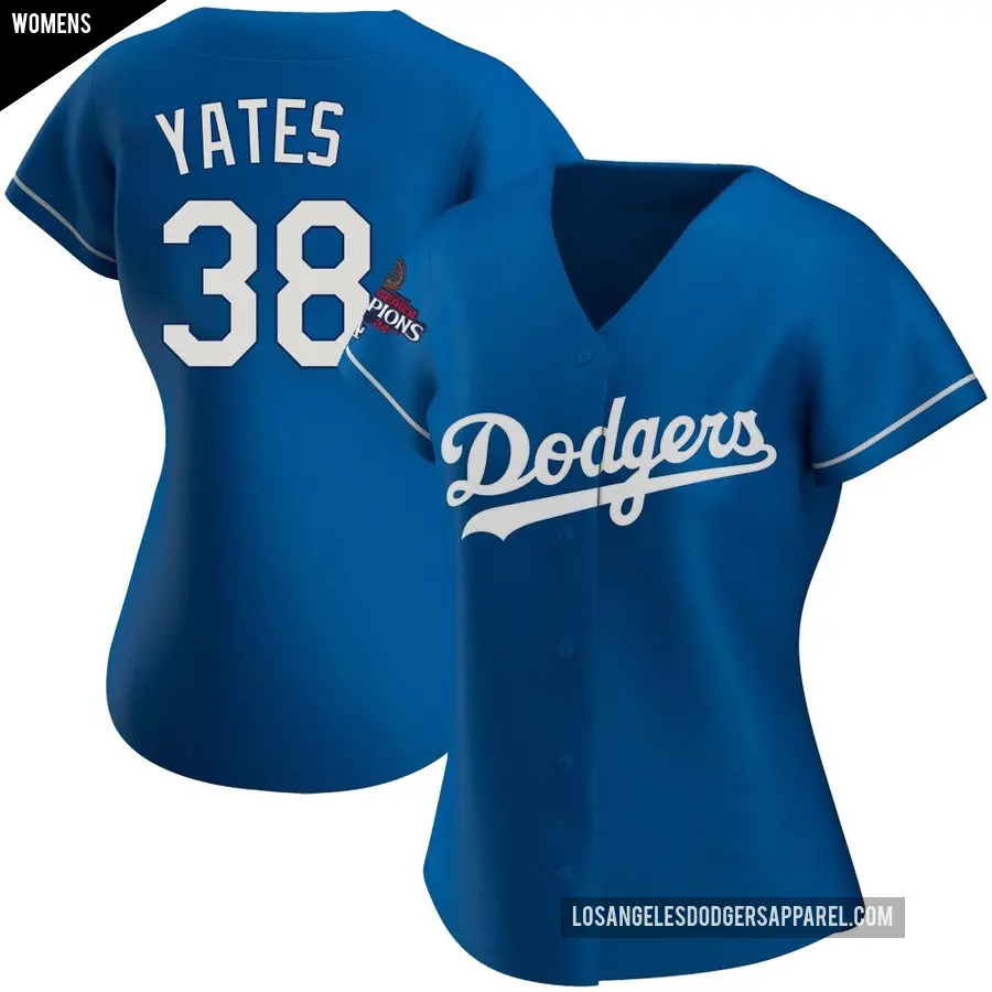 Women's Los Angeles Dodgers ＃38 Kirby Yates Replica Royal Alternate 2024 World Series Champions Jersey
