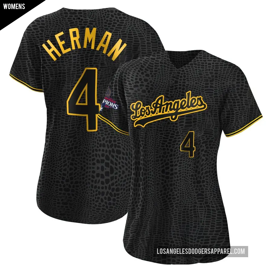 Women's Los Angeles Dodgers ＃4 Babe Herman Authentic Black Snake Skin City 2024 World Series Champions Jersey