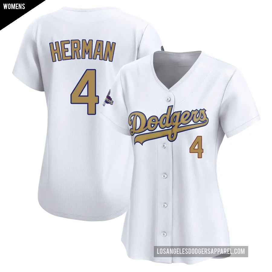 Women's Los Angeles Dodgers ＃4 Babe Herman Limited Gold White 2025 Collection Jersey