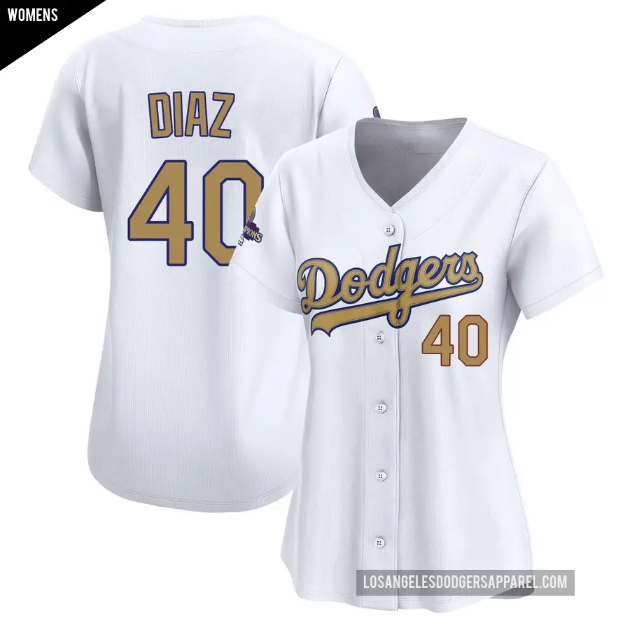 Women's Los Angeles Dodgers ＃40 Alexis Diaz Limited Gold White 2025 Collection Jersey