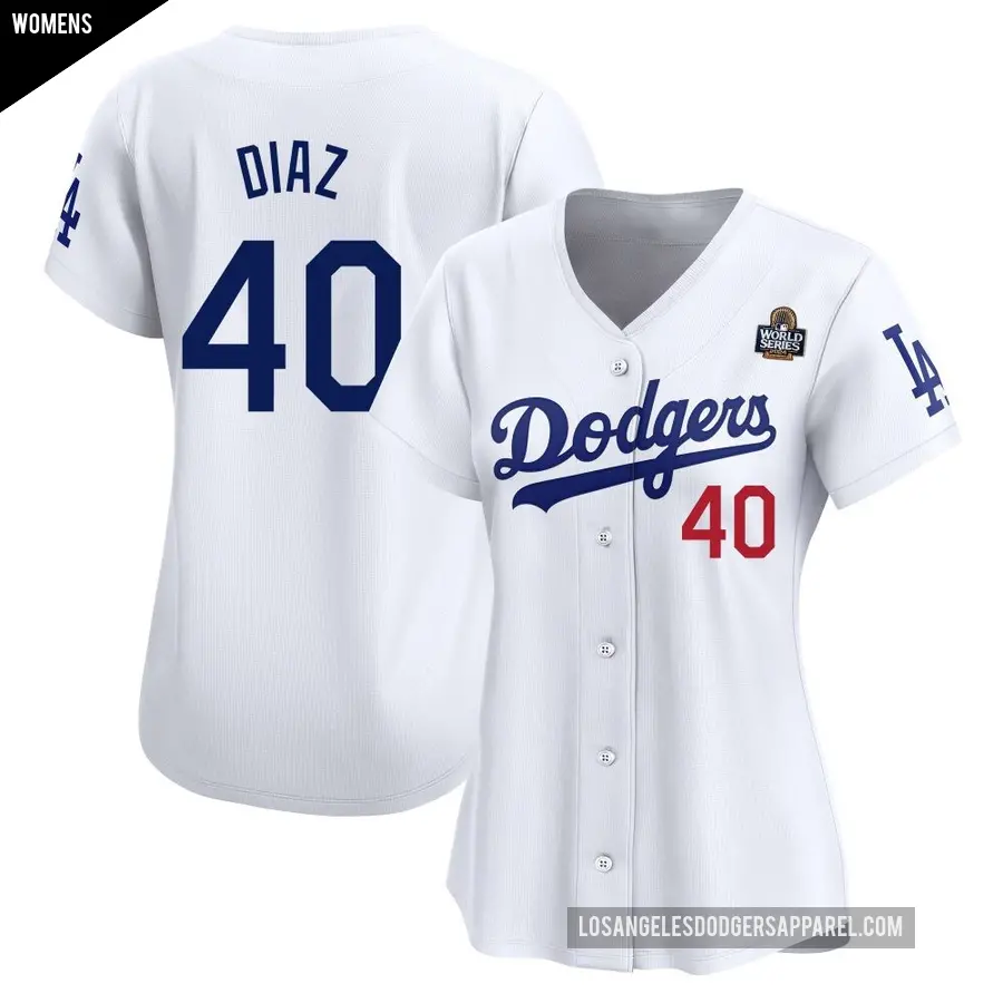 Women's Los Angeles Dodgers ＃40 Alexis Diaz Limited White Home 2024 World Series Jersey