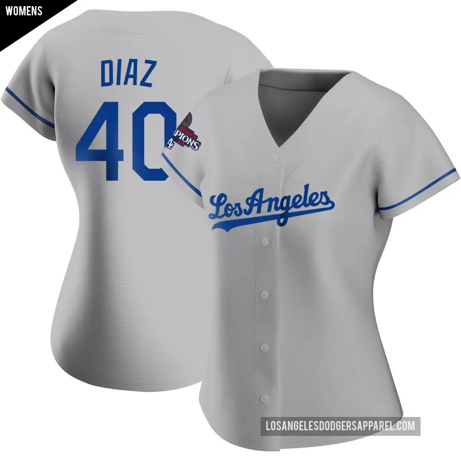 Women's Los Angeles Dodgers ＃40 Alexis Diaz Replica Gray Road 2024 World Series Champions Jersey