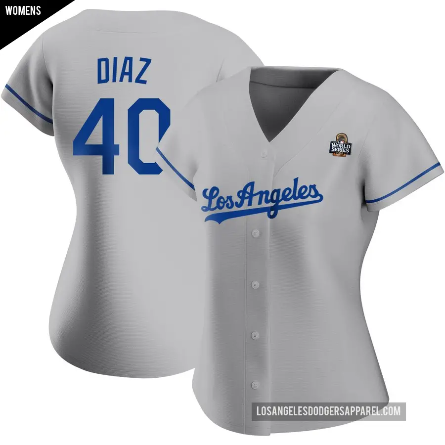 Women's Los Angeles Dodgers ＃40 Alexis Diaz Replica Gray Road 2024 World Series Jersey