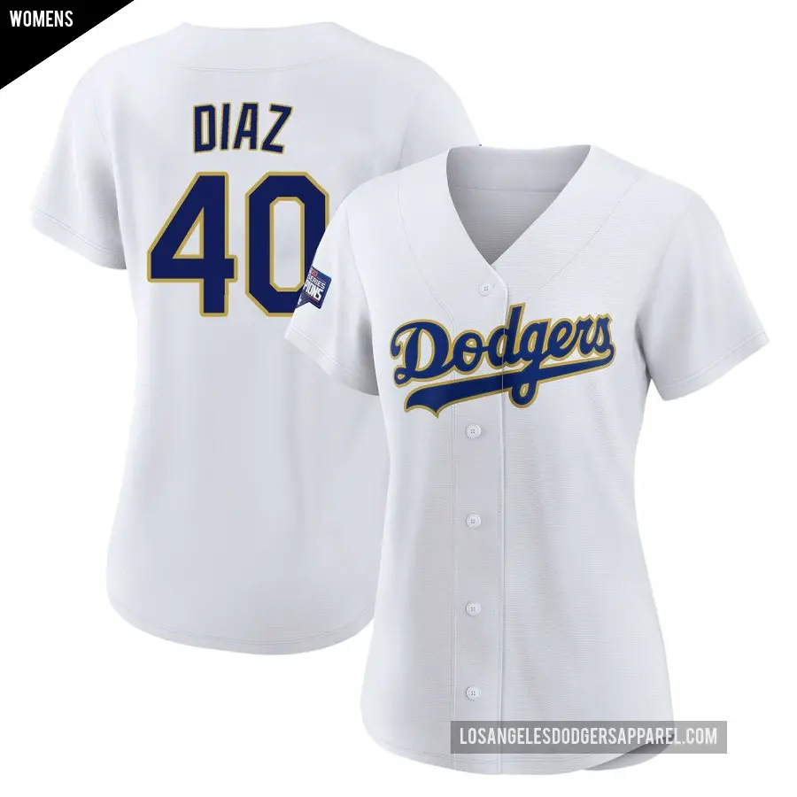 Women's Los Angeles Dodgers ＃40 Alexis Diaz Replica White/Gold 2021 Gold Program Player Jersey
