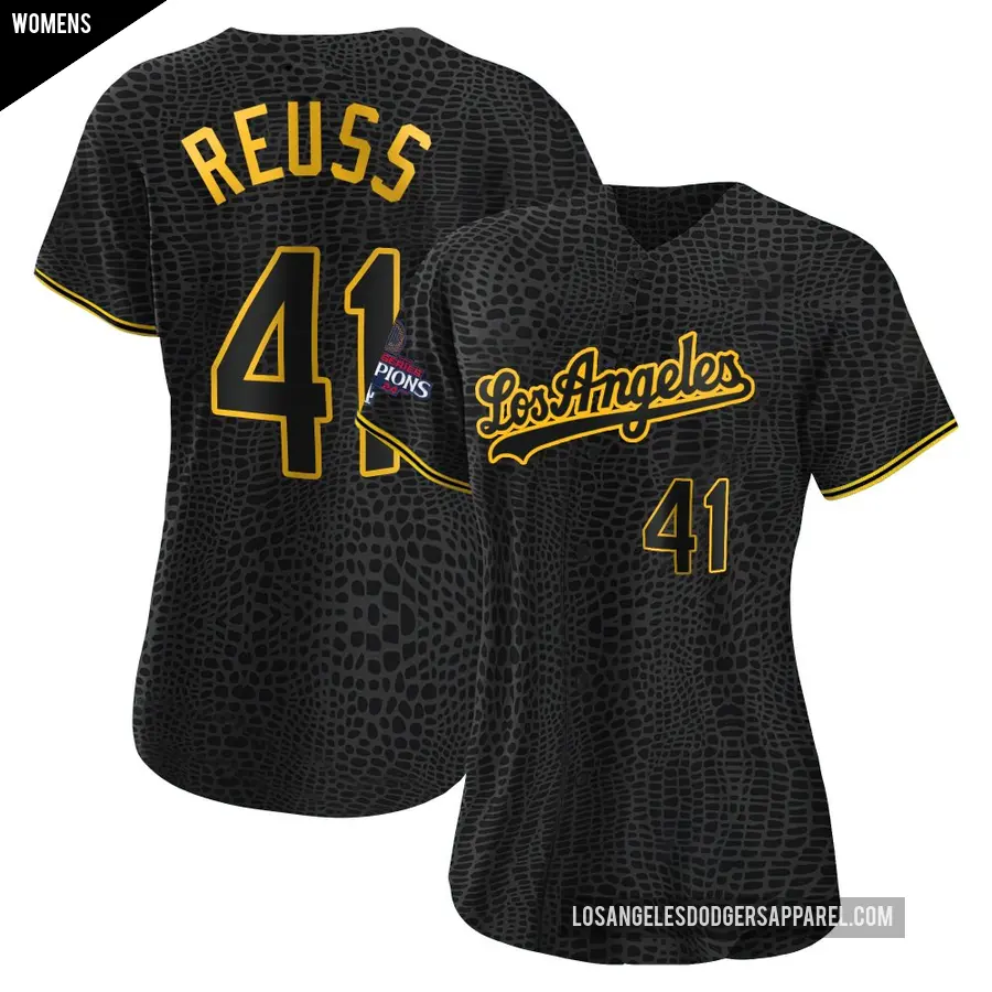 Women's Los Angeles Dodgers ＃41 Jerry Reuss Authentic Black Snake Skin City 2024 World Series Champions Jersey